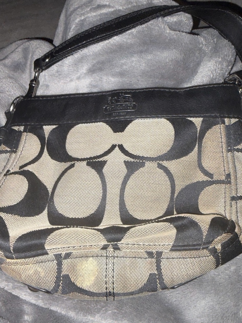 Coach Tan and Black Signature Crossbody Bag